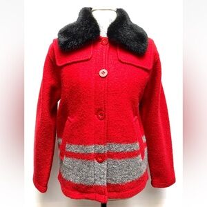 VTG EMINENT by LISA WOOL COAT JACKET  FUR REMOVABLE COLLAR GORGEOUS! RED MED